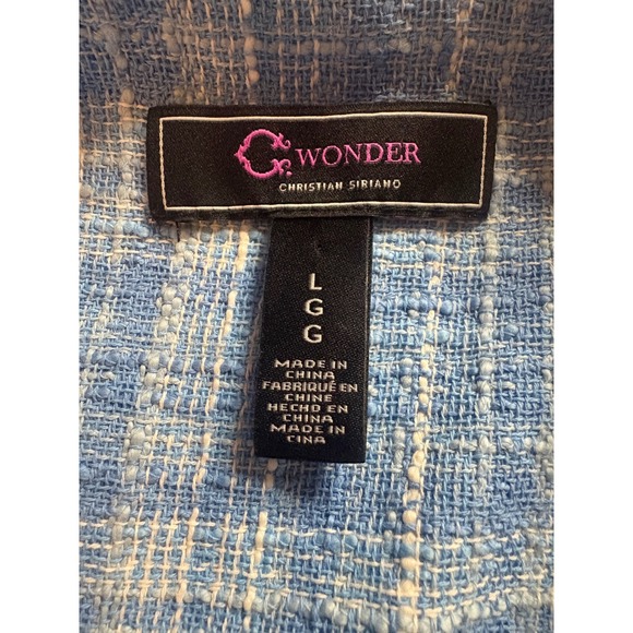 C Wonder Christian Siriano Blue Plaid Tweed Jacket Tan Trim Gold Button Large - Picture 4 of 7